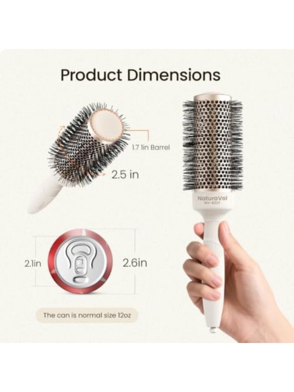 Round Blowout Brush for Fine Hair - 1.7” Medium Styling Tool for Volume & Shine - Picture 3 of 6